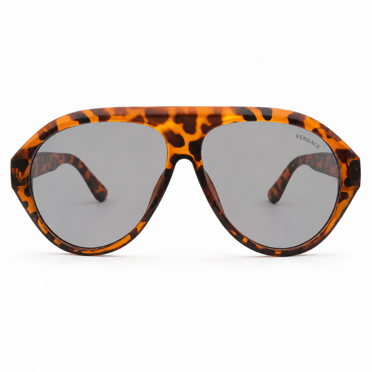 Versace 97193 Luxury Bold Aviator Sunglasses – Havana Tortoise Acetate with Gold Versace Temple Branding & Dark Grey UV Protection Lenses