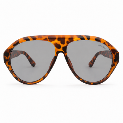 Versace 97193 Luxury Bold Aviator Sunglasses – Havana Tortoise Acetate with Gold Versace Temple Branding & Dark Grey UV Protection Lenses