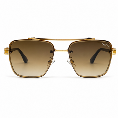 DITA 5G77 Luxury Square Aviator Sunglasses – Gold & Brown Tortoise with Double Bridge, Brown Acetate Temples & Gradient Brown Lenses