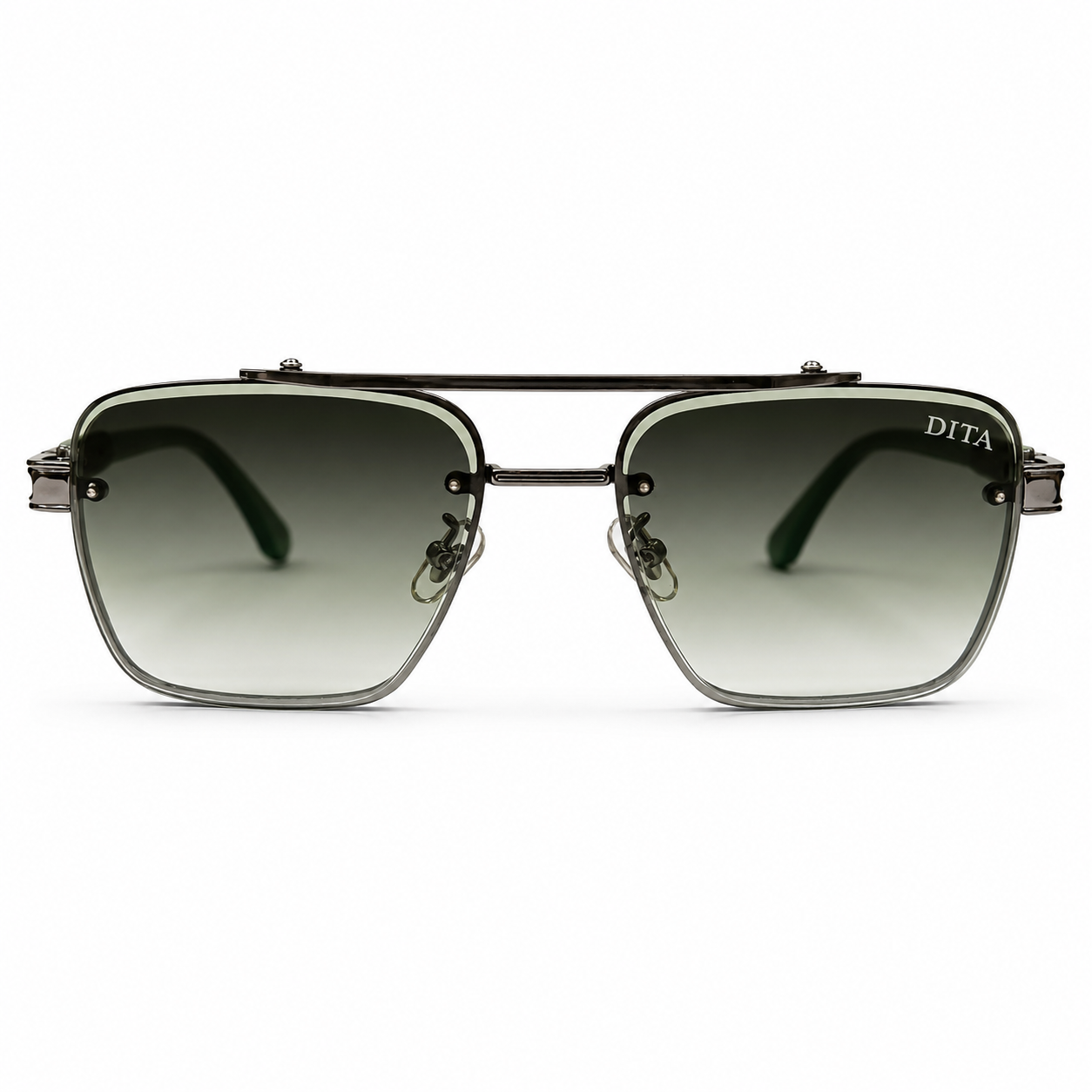 DITA 5G77 Luxury Square Aviator Sunglasses – Gunmetal & Green with Gradient Green Lenses & Silver Metal Frame