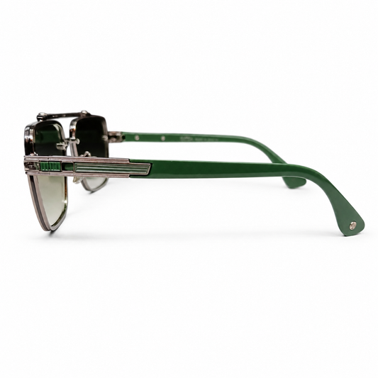 DITA 5G77 Luxury Square Aviator Sunglasses – Gunmetal & Green with Gradient Green Lenses & Silver Metal Frame