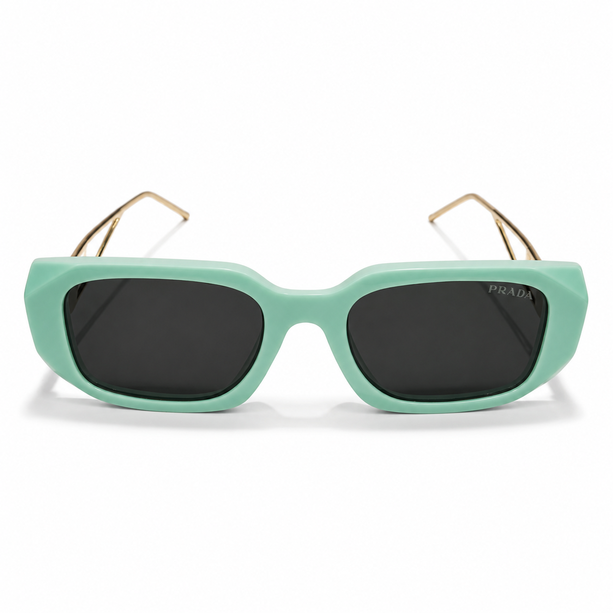 Prada 02 Oversized Square – Mint Green, Gold Temple & Grey Lenses