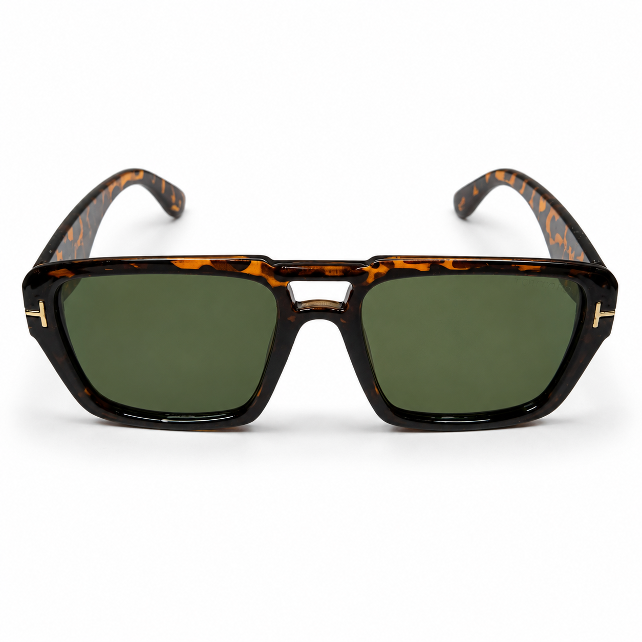 Tom Ford 185 Luxury Oversized Square Sunglasses – Tortoiseshell Brown Acetate with Gold T-Logo Hinge, Tom Ford Branding & Green UV Protection Lenses