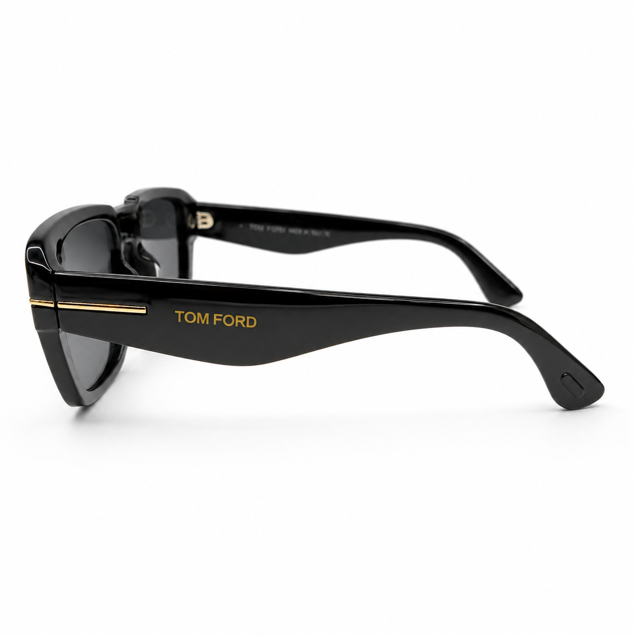Tom Ford 185 Luxury Oversized Square Sunglasses – Glossy Black Acetate with Iconic Gold T-Logo Hinge, Tom Ford Temple Branding & Dark Grey UV Protection Lenses
