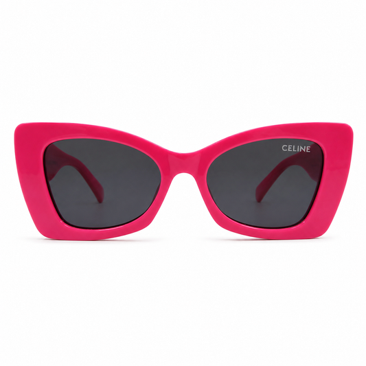 Celine 3743 Designer Bold Cat-Eye Sunglasses – Hot Pink Fuchsia Acetate with Silver Celine Branding & Dark Grey UV Protection Lenses