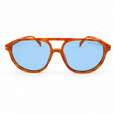 David Beckham 89262 Luxury Pilot Aviator Sunglasses – Tortoise Amber Acetate with Cut-Out Bridge, DB Branding & Light Blue UV Protection Lenses