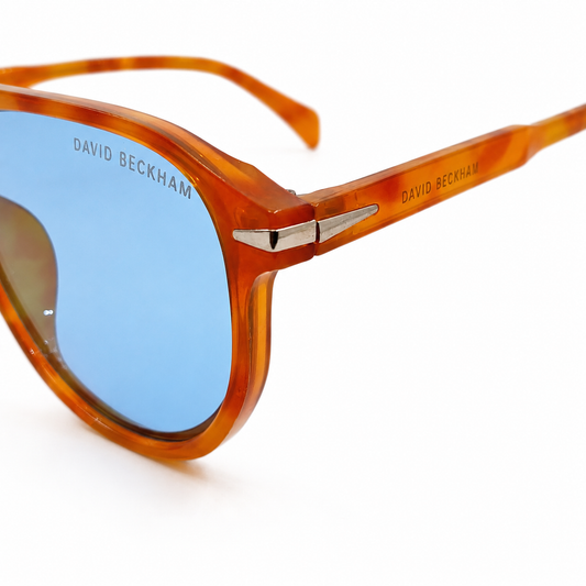 David Beckham 89262 Luxury Pilot Aviator Sunglasses – Tortoise Amber Acetate with Cut-Out Bridge, DB Branding & Light Blue UV Protection Lenses