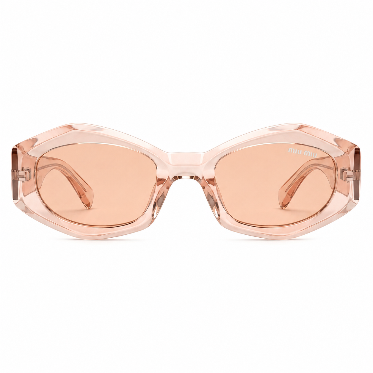 Miu Miu 5713 Designer Oversized Geometric Sunglasses – Transparent Rose Pink with Gold Miu Miu Branding & Light Pink UV Protection Lenses