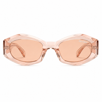 Miu Miu 5713 Designer Oversized Geometric Sunglasses – Transparent Rose Pink with Gold Miu Miu Branding & Light Pink UV Protection Lenses