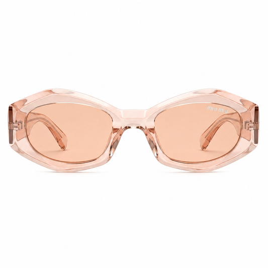 Miu Miu 5713 Designer Oversized Geometric Sunglasses – Transparent Rose Pink with Gold Miu Miu Branding & Light Pink UV Protection Lenses