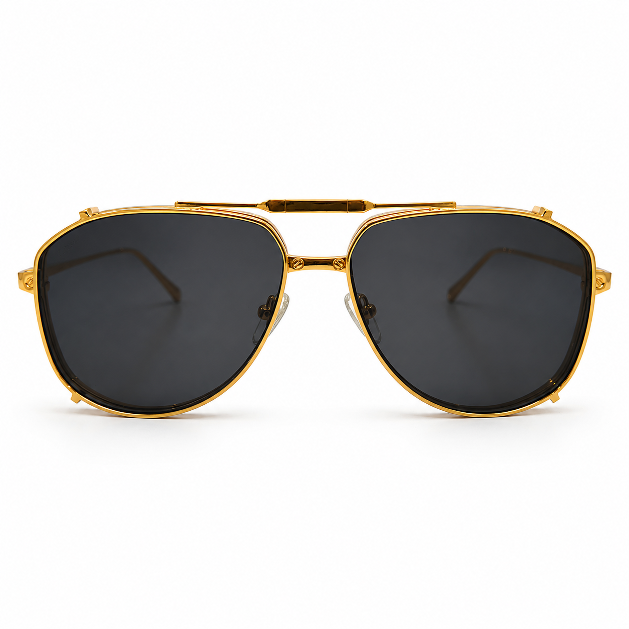 Cartier 0635 Premium 2-in-1 Aviator – Gold Plated Metal with Removable Black Clip-On Sunglass Lenses over Clear Optical Lenses & Iconic Cartier Double Bridge