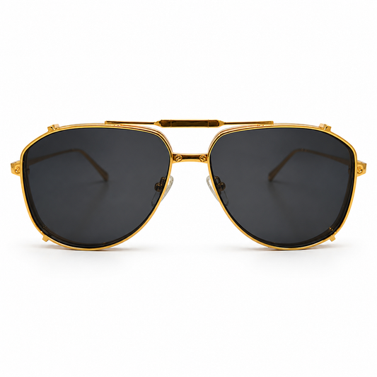 Cartier 0635 Premium 2-in-1 Aviator – Gold Plated Metal with Removable Black Clip-On Sunglass Lenses over Clear Optical Lenses & Iconic Cartier Double Bridge