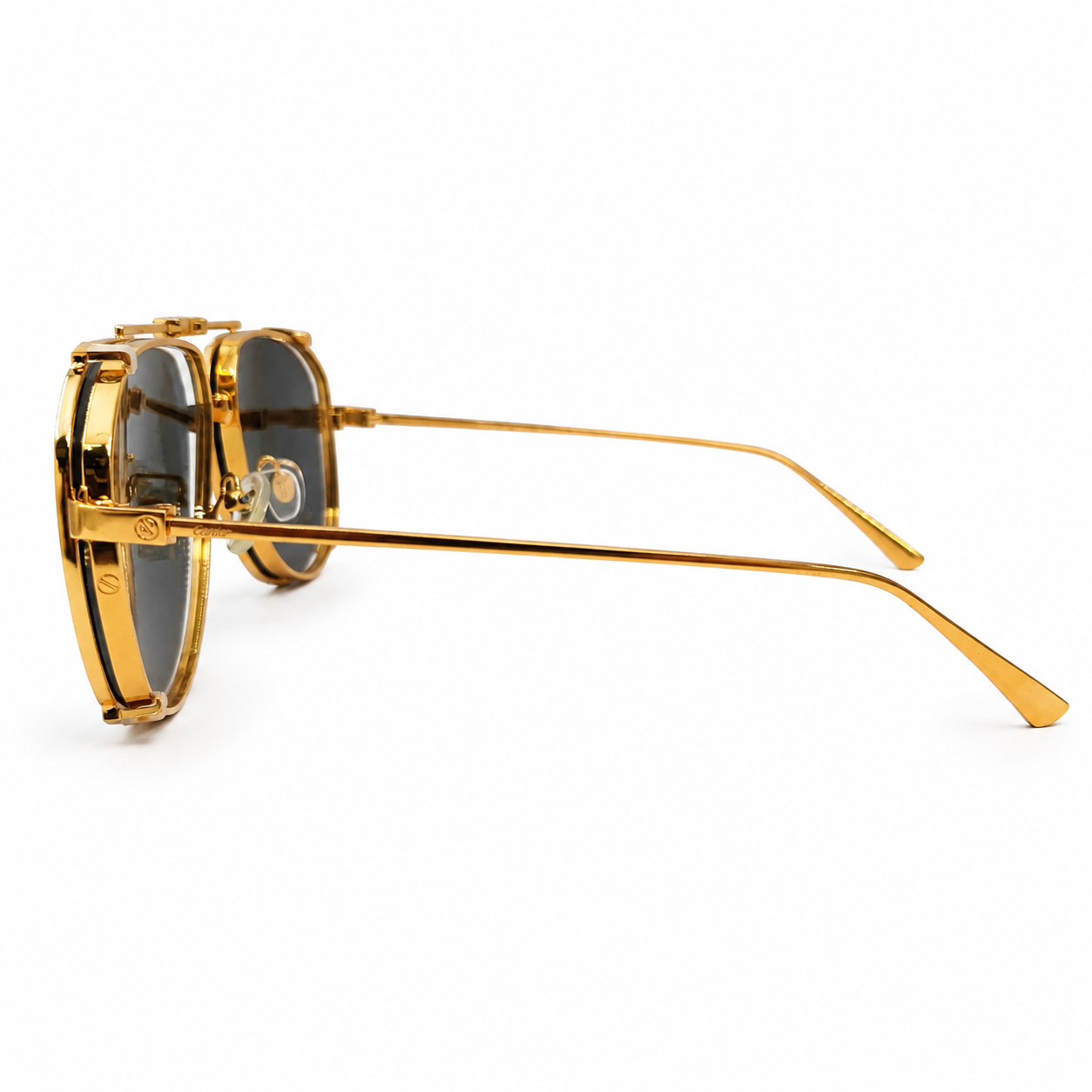 Cartier 0635 Premium 2-in-1 Aviator – Gold Plated Metal with Removable Black Clip-On Sunglass Lenses over Clear Optical Lenses & Iconic Cartier Double Bridge