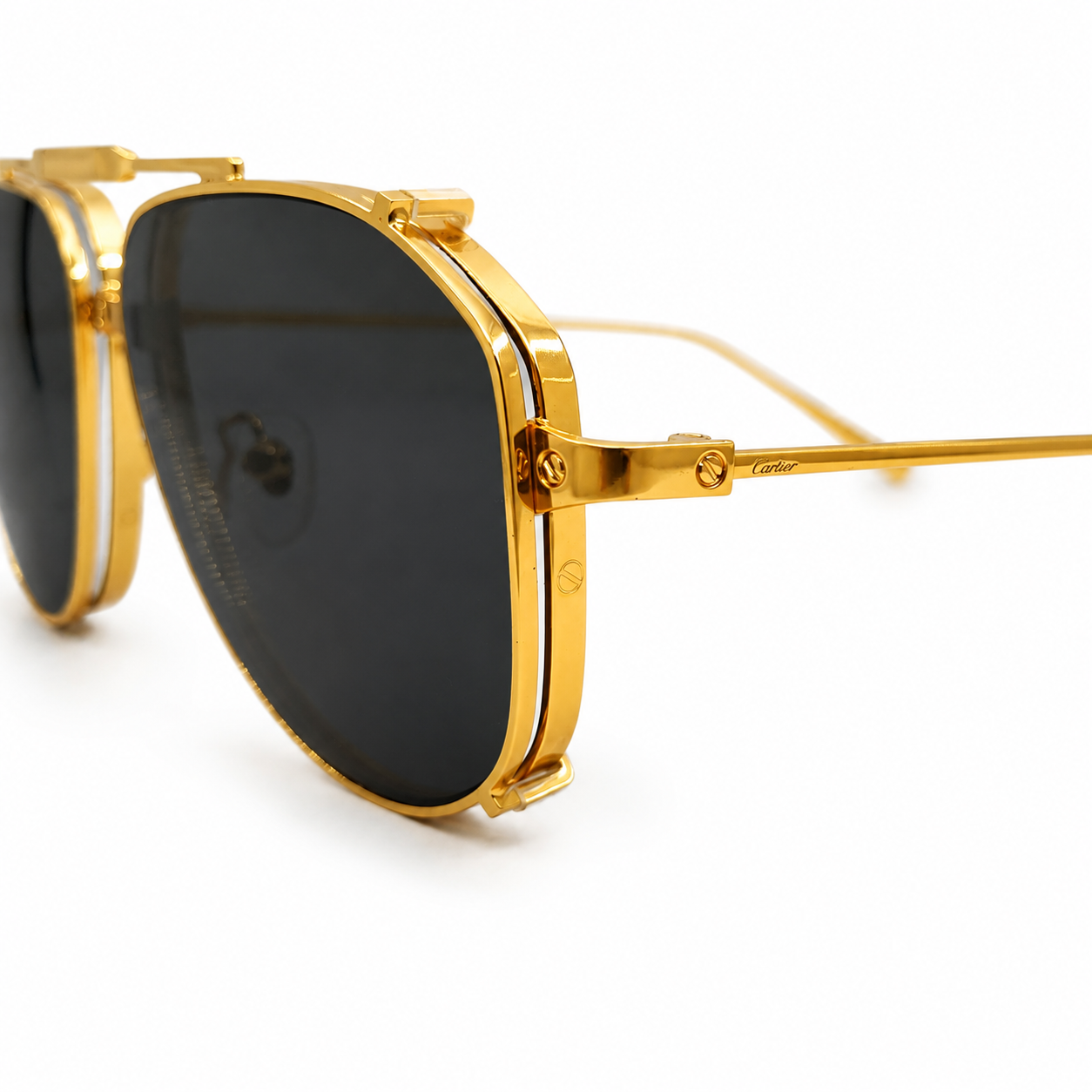 Cartier 0635 Premium 2-in-1 Aviator – Gold Plated Metal with Removable Black Clip-On Sunglass Lenses over Clear Optical Lenses & Iconic Cartier Double Bridge