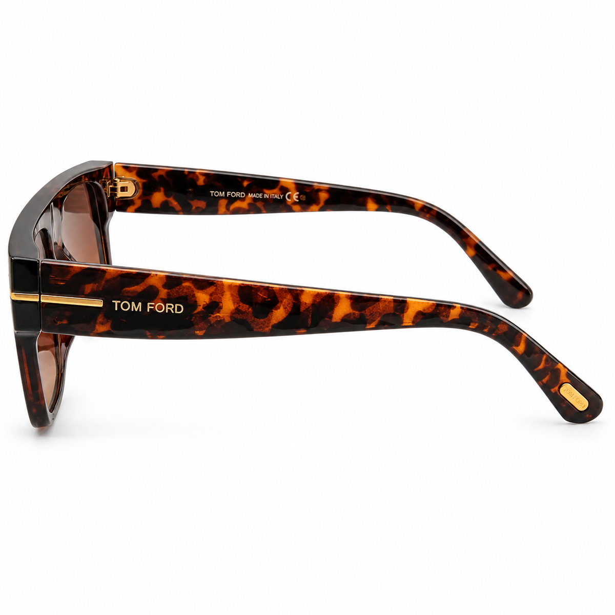Tom Ford ZP04 Luxury Rectangle Sunglasses - Tortoiseshell Acetate Frame with Gold "T" Logo Temple Detail & Brown Gradient Lenses