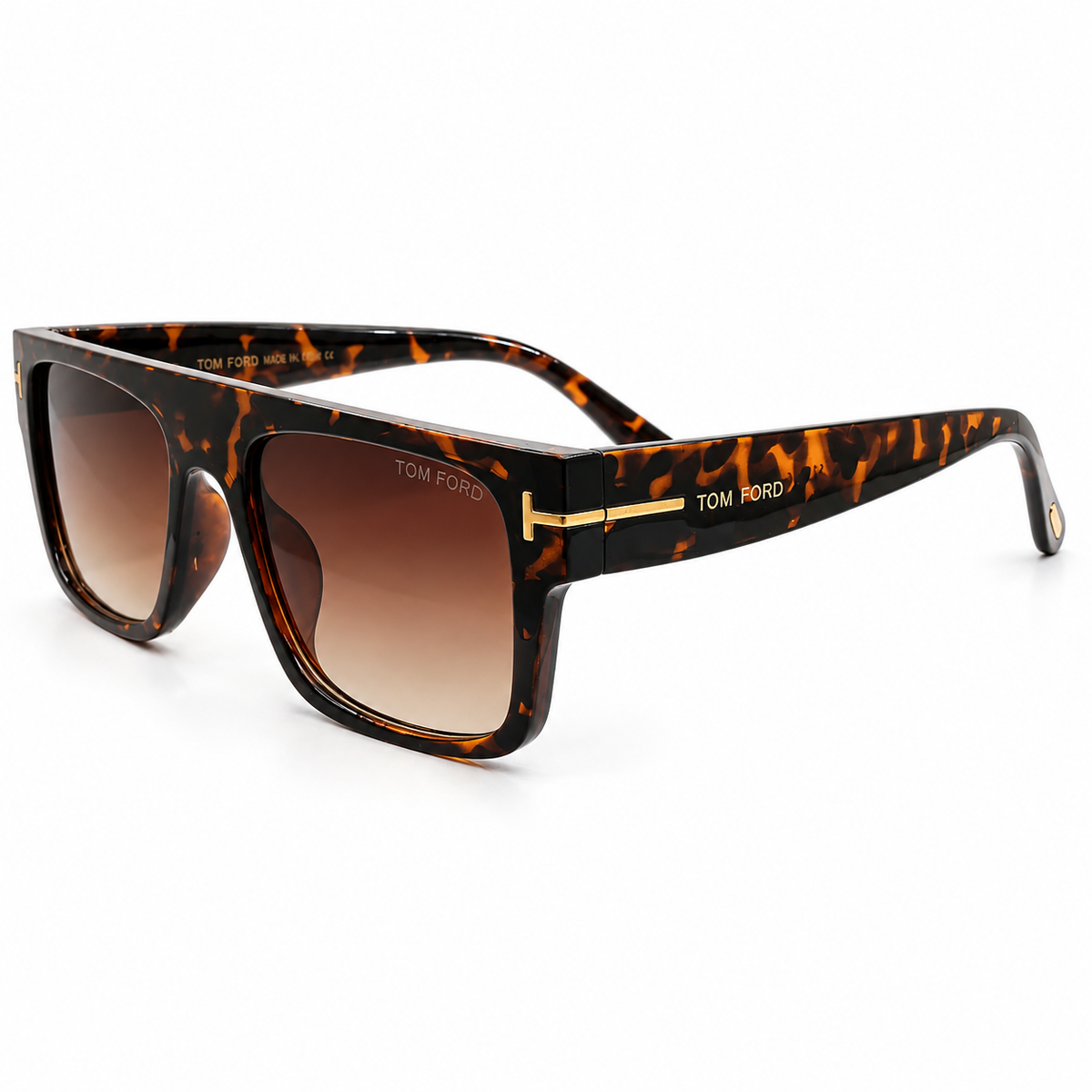 Tom Ford ZP04 Luxury Rectangle Sunglasses - Tortoiseshell Acetate Frame with Gold "T" Logo Temple Detail & Brown Gradient Lenses