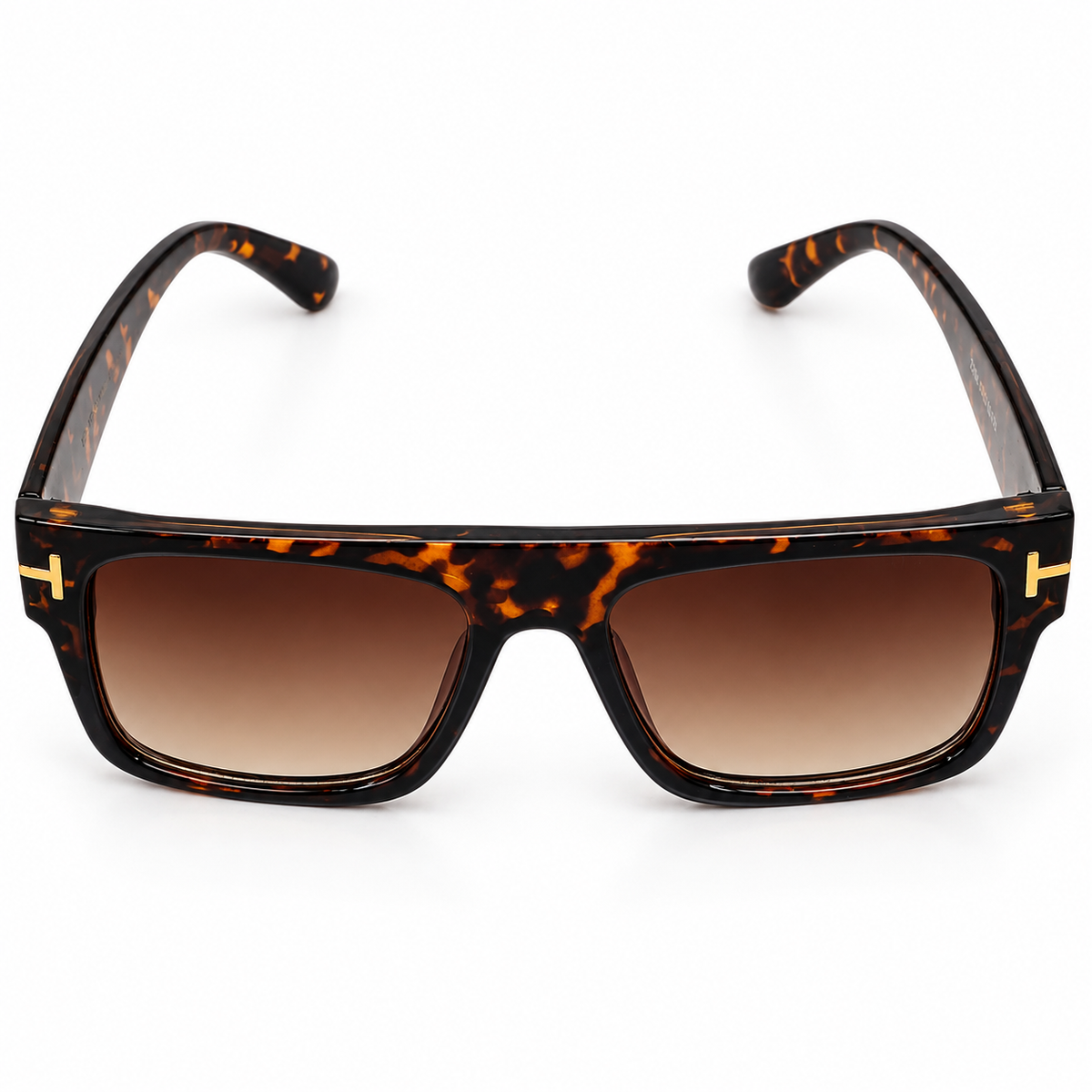 Tom Ford ZP04 Luxury Rectangle Sunglasses - Tortoiseshell Acetate Frame with Gold "T" Logo Temple Detail & Brown Gradient Lenses