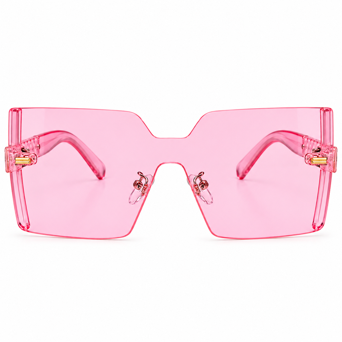 Dior 61005 Luxury Rimless Oversized Square Sunglasses - Hot Pink Acetate Frame with Quilted Temple Detail & Pink Tinted Lenses