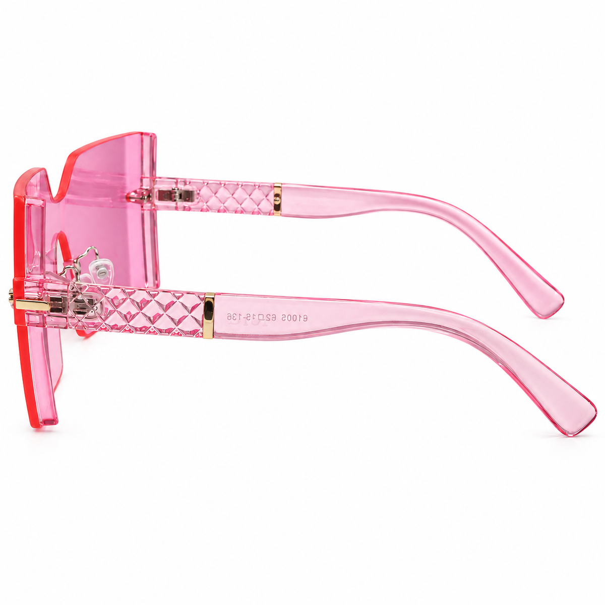 Dior 61005 Luxury Rimless Oversized Square Sunglasses - Hot Pink Acetate Frame with Quilted Temple Detail & Pink Tinted Lenses