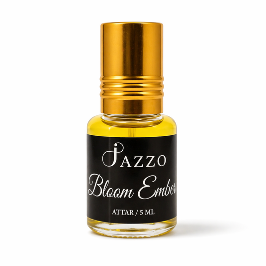 Jazzo Bloom Ember Natural Attar for Women & Men Luxury Saffron, Oud & Vanilla Perfume Oil | Alcohol-Free Long Lasting Fragrance – 5ml (BE-015ML)