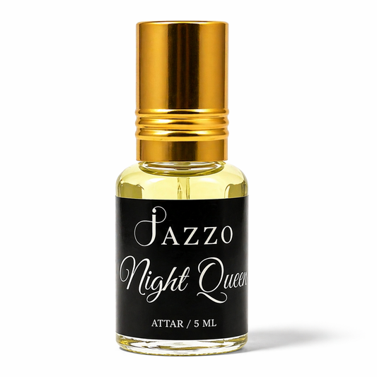 Jazzo Night Queen Attar | Pure Jasmine Sambac & Sandalwood Perfume Oil for Women & Men | Alcohol-Free Long Lasting Luxury Fragrance – 5ml (NO-015ML)