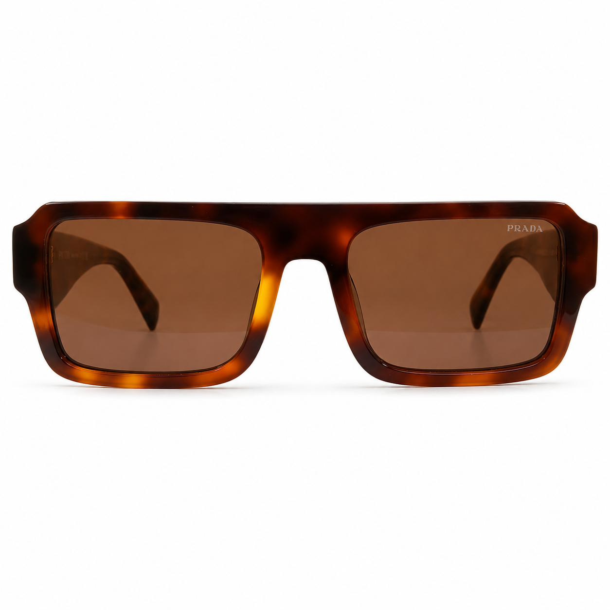 Prada A05 Bold Rectangle Sunglasses for Men & Women – Tortoise Acetate Frame, Gold Hardware Detail, Brown UV Lenses – Luxury Designer Eyewear