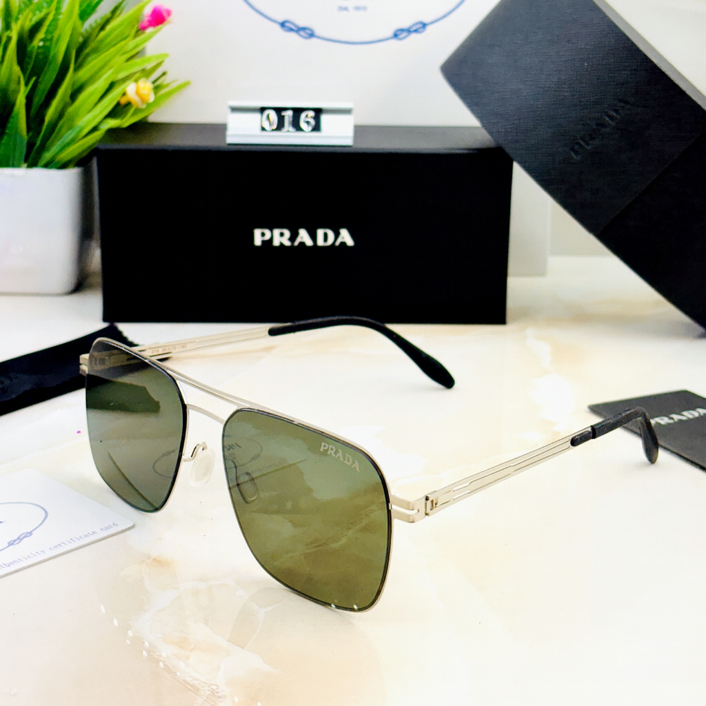 Prada 016 Green Tint Square Sunglasses – Minimalist Edge, Signature Style