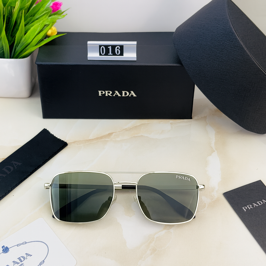 Prada 016 Green Tint Square Sunglasses – Minimalist Edge, Signature Style