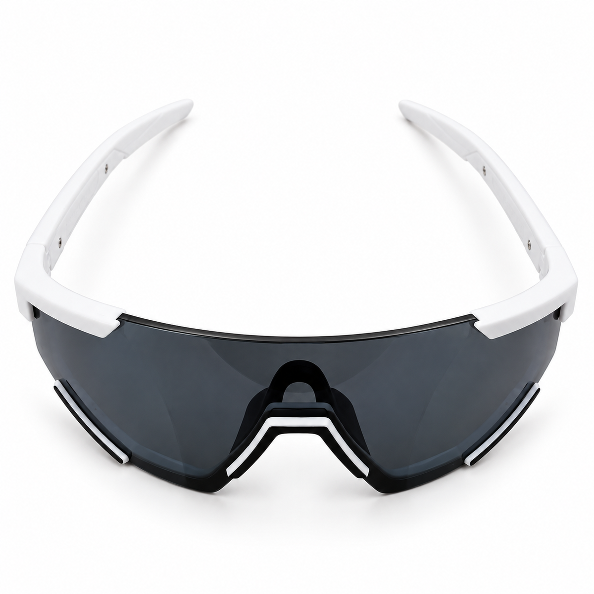 Prada 2316 Luxury Sporty Shield Sunglasses for Men - Matte White Frame, Red PRADA Linea Rossa Temple Plaque & One-Piece Dark Grey Lens