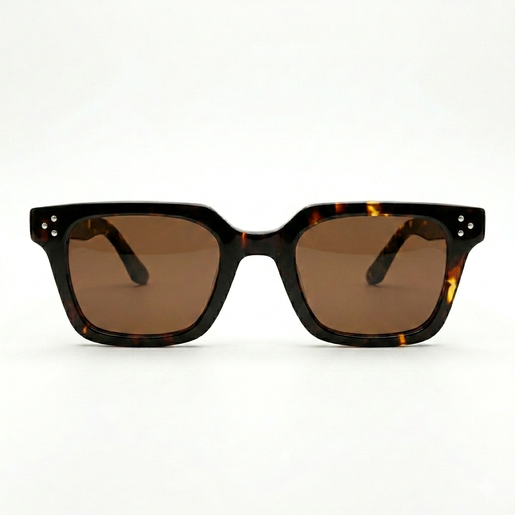 `Moscot QM33306 Luxury Bold Square Wayfarer Sunglasses – Havana Tortoise Acetate with Silver Rivet Detail, Keyhole Bridge & Brown Tinted UV Protection Lenses`