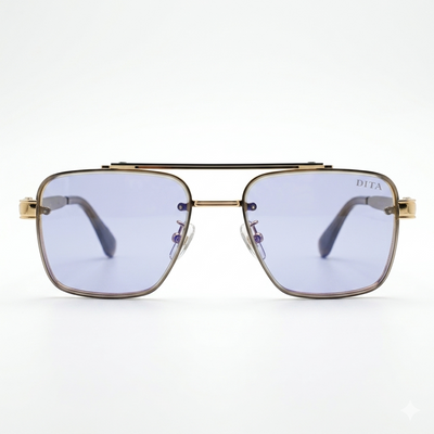 DITA 5G77 Luxury Square Aviator Sunglasses – Gold & Black Metal Frame with Double Bridge & Gradient Purple Lenses