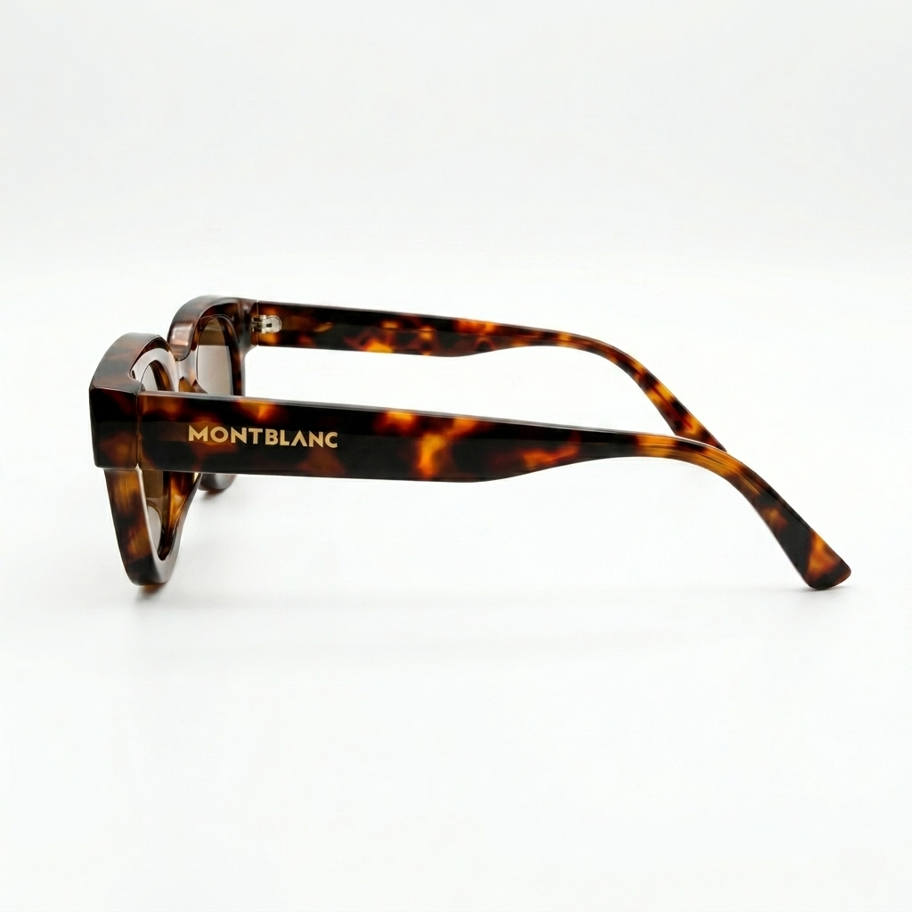 Montblanc 89210 Luxury Bold Round Sunglasses – Havana Tortoise Acetate with Gold Montblanc Temple Branding, Silver Rivet Detail & Brown Tinted UV Protection Lenses