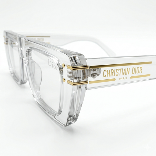 Christian Dior 29 Luxury Square Eyeglasses – Crystal Clear Transparent with Gold Christian Dior Paris Branding & Clear Optical Lenses