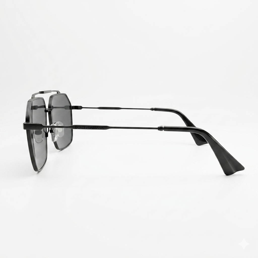 Dolce & Gabbana DG3271 Luxury Bold Geometric Navigator Sunglasses – Matte Black Metal with Double Bridge, Textured Detail & Dark Grey UV Protection Lenses