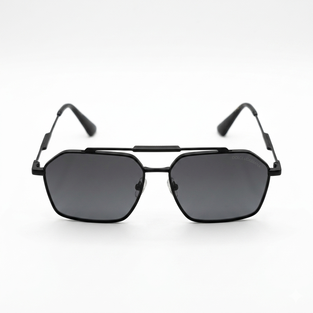 Dolce & Gabbana DG3271 Luxury Bold Geometric Navigator Sunglasses – Matte Black Metal with Double Bridge, Textured Detail & Dark Grey UV Protection Lenses