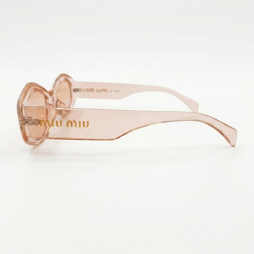 Miu Miu 5713 Designer Oversized Geometric Sunglasses – Transparent Rose Pink with Gold Miu Miu Branding & Light Pink UV Protection Lenses