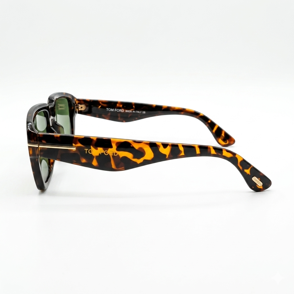 Tom Ford 185 Luxury Oversized Square Sunglasses – Tortoiseshell Brown Acetate with Gold T-Logo Hinge, Tom Ford Branding & Green UV Protection Lenses
