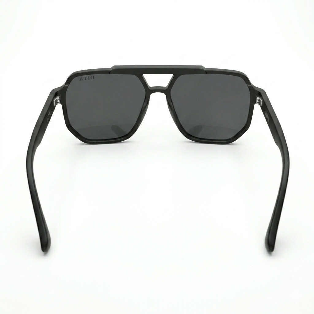 DITA 22058 Luxury Bold Aviator Sunglasses – Matte Black Acetate with Gold DITA Temple Detail & Dark Grey UV Protection Lenses
