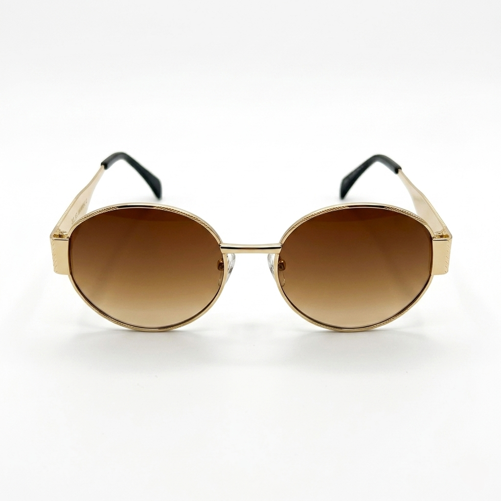 Celine 2380 Luxury Oval Sunglasses – Polished Gold Metal with Iconic Celine Triomphe Logo, Black Acetate Tips & Gradient Brown UV Protection Lenses