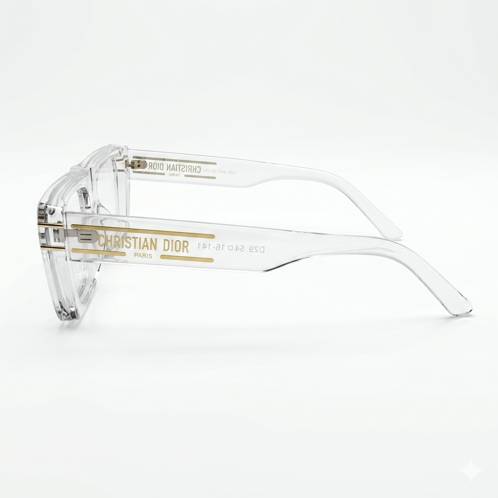 Christian Dior 29 Luxury Square Eyeglasses – Crystal Clear Transparent with Gold Christian Dior Paris Branding & Clear Optical Lenses