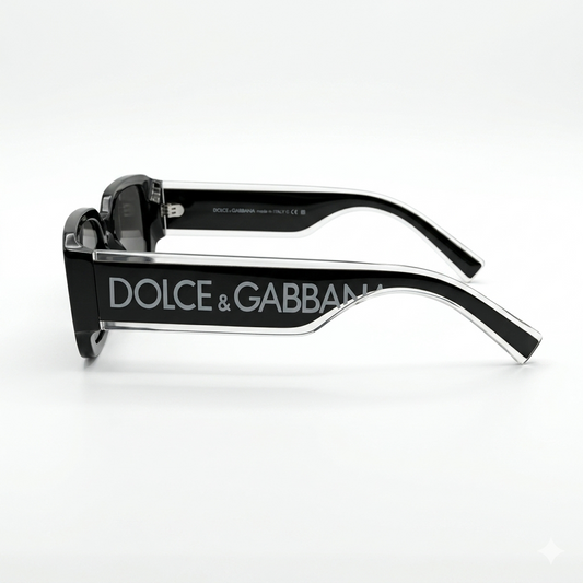 Dolce & Gabbana DG6187 Oversized Rectangular Sunglasses – Glossy Black Acetate with Bold D&G Logo Temples & Dark Grey UV Lenses