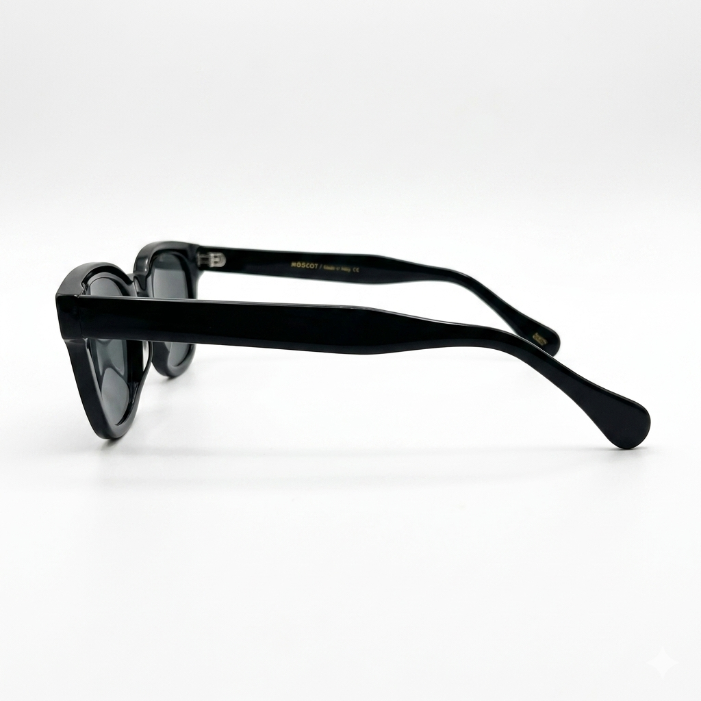 Moscot QM33306 Luxury Bold Square Wayfarer Sunglasses – Glossy Black Acetate with Silver Rivet Detail, Keyhole Bridge & Dark Grey UV Protection Lenses