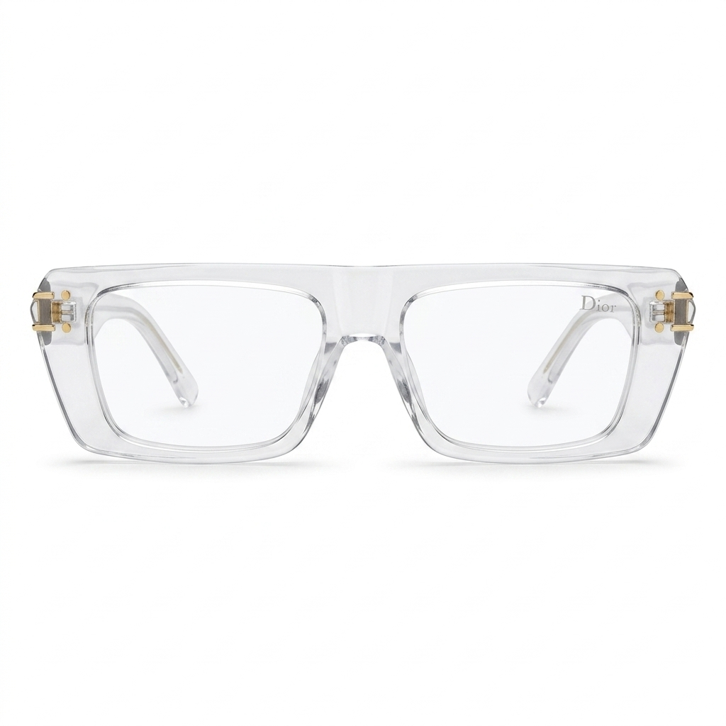 Christian Dior 29 Luxury Square Eyeglasses – Crystal Clear Transparent with Gold Christian Dior Paris Branding & Clear Optical Lenses