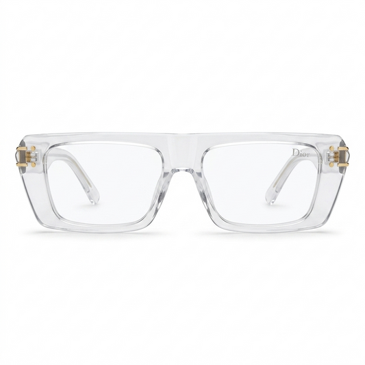 Christian Dior 29 Luxury Square Eyeglasses – Crystal Clear Transparent with Gold Christian Dior Paris Branding & Clear Optical Lenses