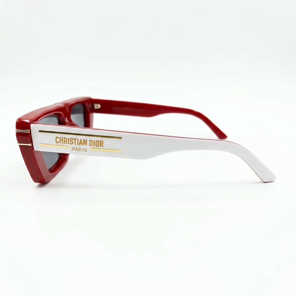 Christian Dior 29 Luxury Square Sunglasses – Glossy White & Red Two-Tone Acetate with Gradient Grey Lenses & Gold Christian Dior Paris Branding