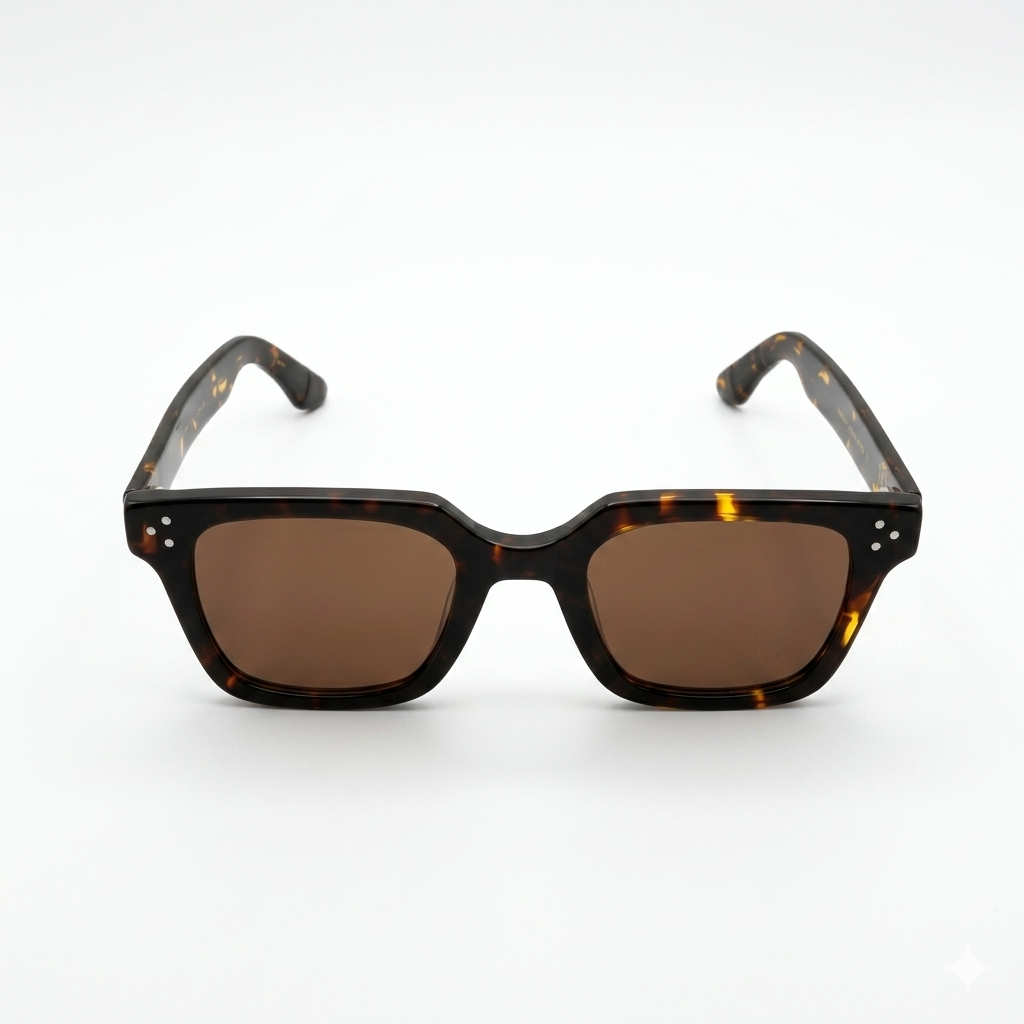 `Moscot QM33306 Luxury Bold Square Wayfarer Sunglasses – Havana Tortoise Acetate with Silver Rivet Detail, Keyhole Bridge & Brown Tinted UV Protection Lenses`