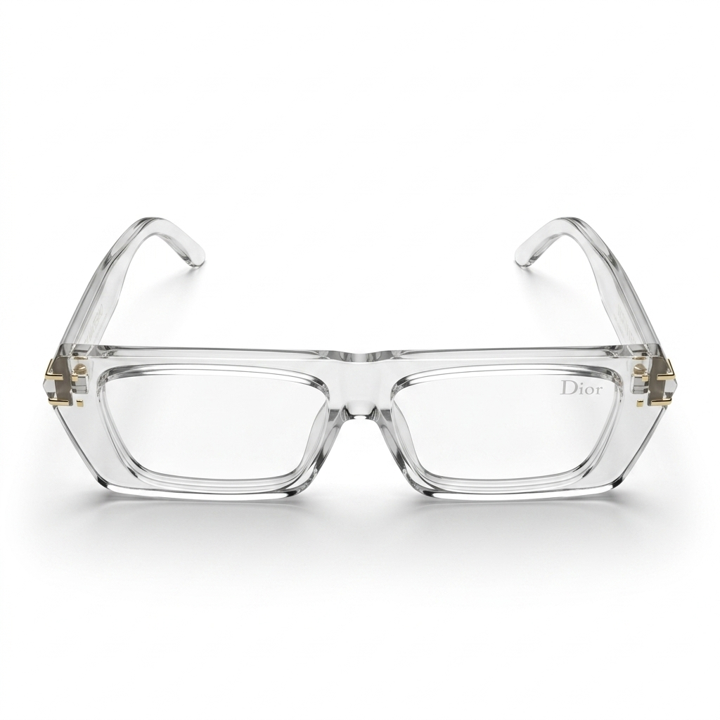 Christian Dior 29 Luxury Square Eyeglasses – Crystal Clear Transparent with Gold Christian Dior Paris Branding & Clear Optical Lenses
