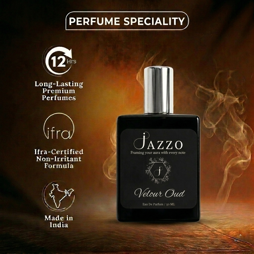Jazzo Velour Oud Long Lasting Luxury Perfume for Men & Women 50ML – Premium Oud Fragrance Body Scent for Daily Wear - VLO-0150ML