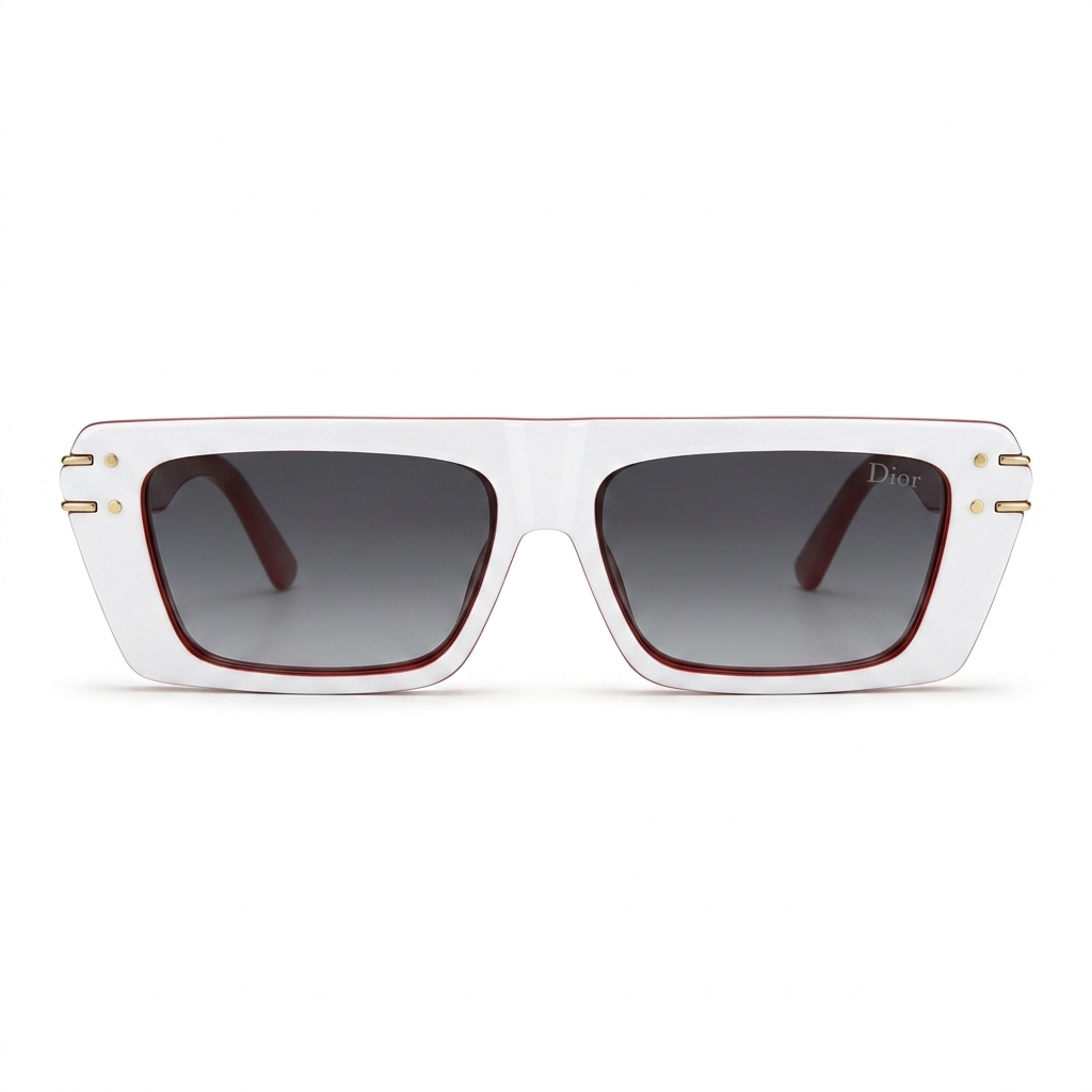 Christian Dior 29 Luxury Square Sunglasses – Glossy White & Red Two-Tone Acetate with Gradient Grey Lenses & Gold Christian Dior Paris Branding