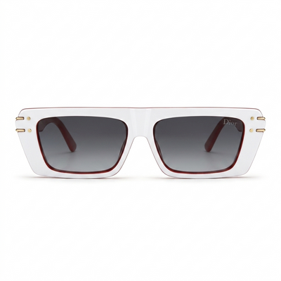 Christian Dior 29 Luxury Square Sunglasses – Glossy White & Red Two-Tone Acetate with Gradient Grey Lenses & Gold Christian Dior Paris Branding